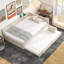 Lit plateforme tapissier beige avec lit gigogne simple - construction solide, sans sommier pour un espace de chambre à coucher élégant et moderne