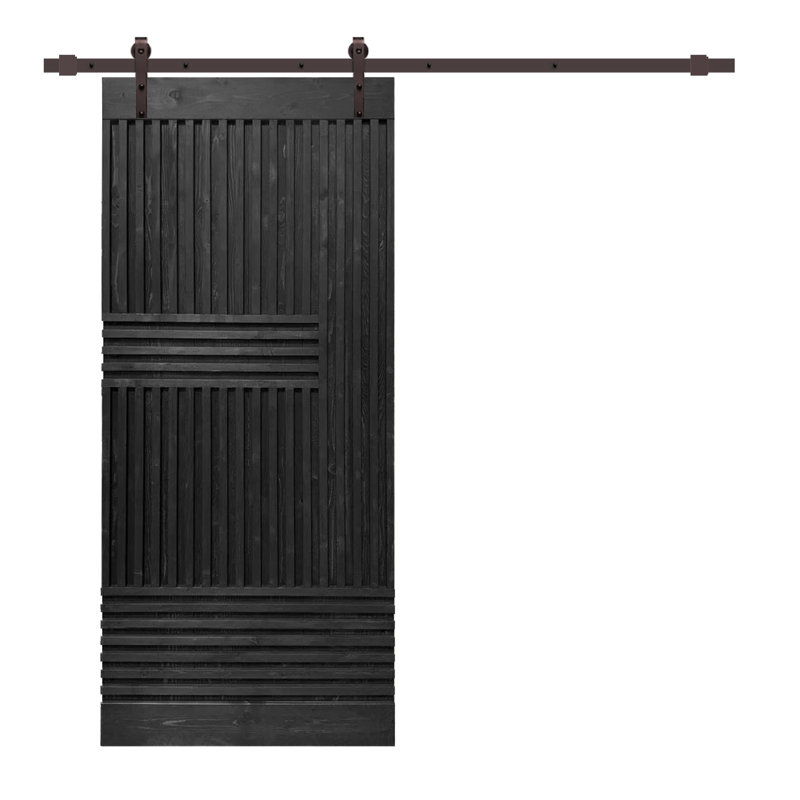 Porte de grange à panneaux et en bois avec quincaillerie d'installation, H 84 po x l 36 po, Noir, Café foncé