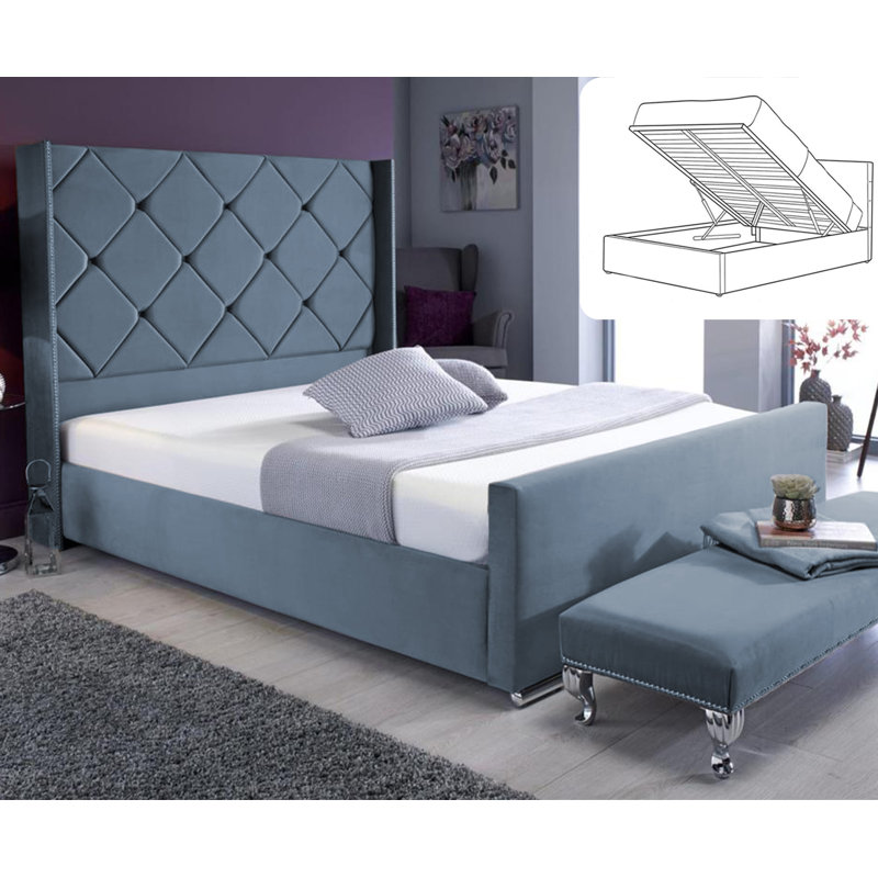 Upholstered Ottoman Storage Bed, Steel, Kingsize (5')