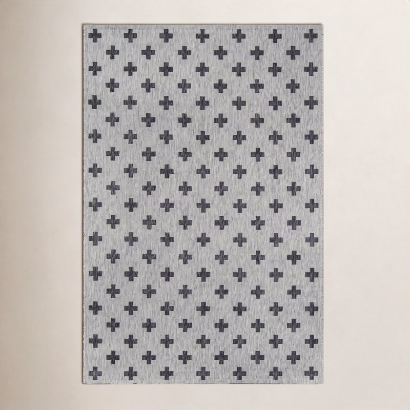 Tapis rayé intérieur / extérieur Umbria, Gris/noir, Rectangle 7 pi 10 po x 10 pi 10 po