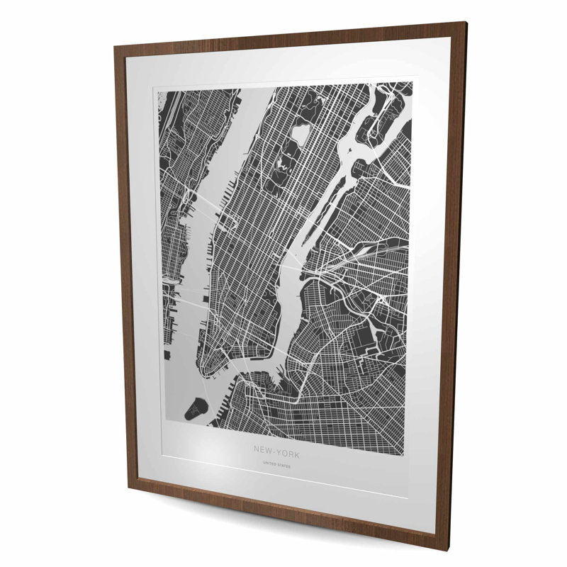 Map Frame Symbol Lark Manor™ New York Graphic Map - Typo & Symbols Gray Framed Print ...