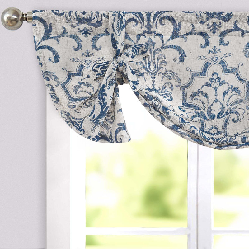 Abat-jour floral en lin avec attaches Valancel, Bleu très foncé, L 42 po x L 24 po