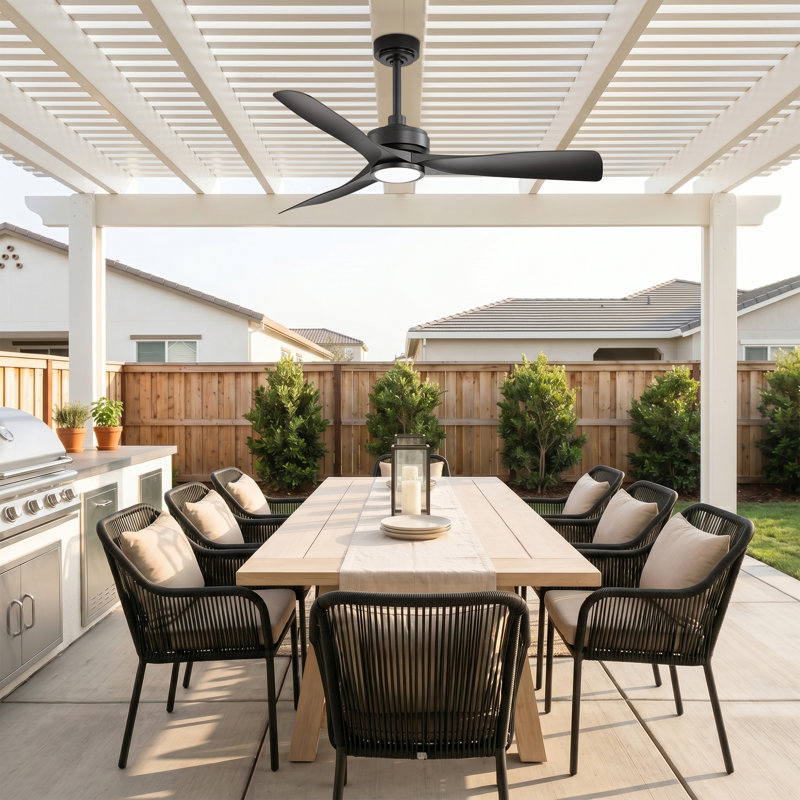52" Indoor/Outdoor Ceiling Fan with Light and Remote, Dimmable 3CCT LED, Reversible DC Motor, 6-Speed, Covered Patio Fan for Porch Gazebo