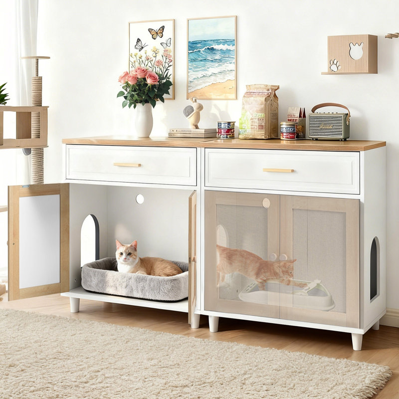 Meuble de litière pour chat 2 pièces