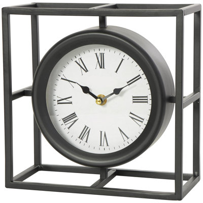 Metal Geometric Decorative Clock Mantel Clock With Open Square Frame, Tabletop Clock 9" X 4" X 9", Black