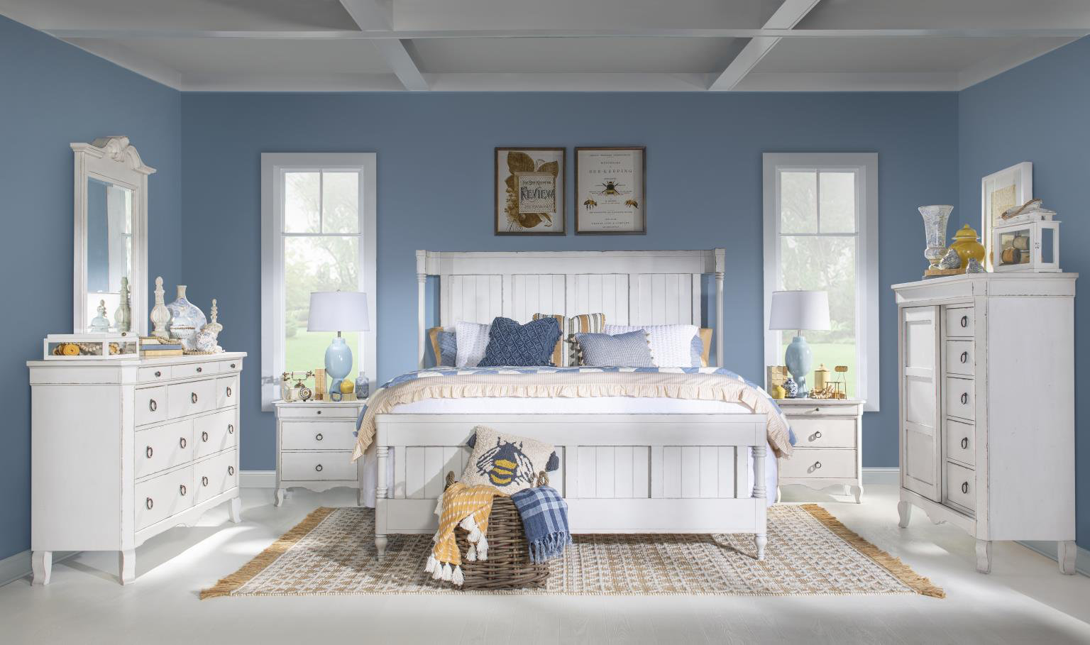 Country Living Solid Wood Bed, White, King