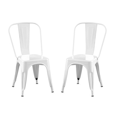 Set Of 2 High Gloss Industrial Metal Dining Chairs 18 Inch Seat Height Stackable Indoor Outdoor, Lightweight Easy-Clean Surface, Easy Assembly, Durable Modern Design, For Kitchen Cafe Bar
