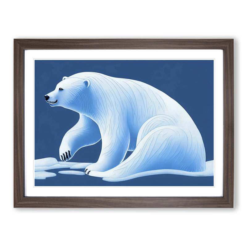 Fine Polar Bear - Single Picture Frame Painting, 46cm H x 64cm W x 2cm D, Walnut