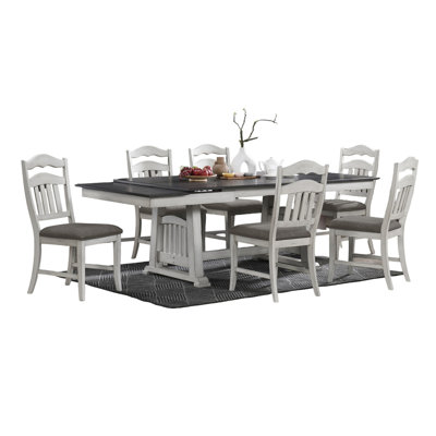 Modern Solid Rubber Wood Dining Table With 2x Leaves, Antique White And Gray Top For Transitional 2 Extra Gray, Furniture