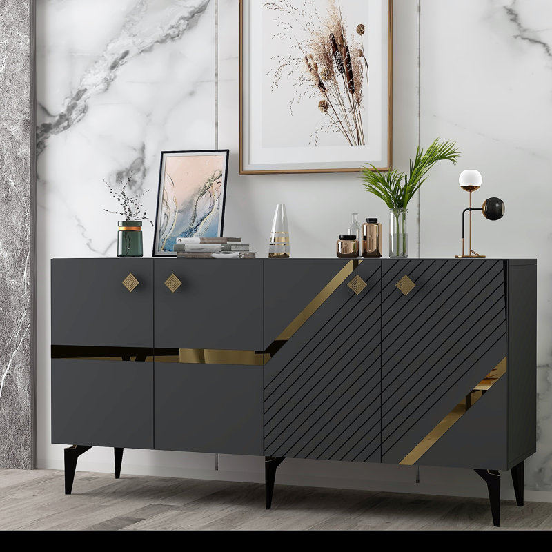 Zeiger 150 Cm Wide Sideboard, Grey/Gold