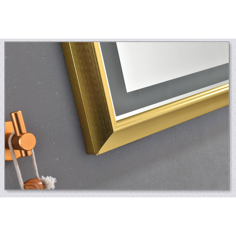Miroir de salle de bain à DEL avec cadre en aluminium, fixation murale, antibuée, mémoire, 3 couleurs, gradation continue