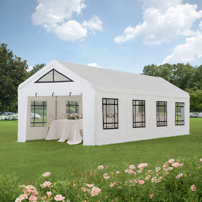 Sunjoy 30' x 12' White Outdoor Canopy Party Tent with Removable PE Windows