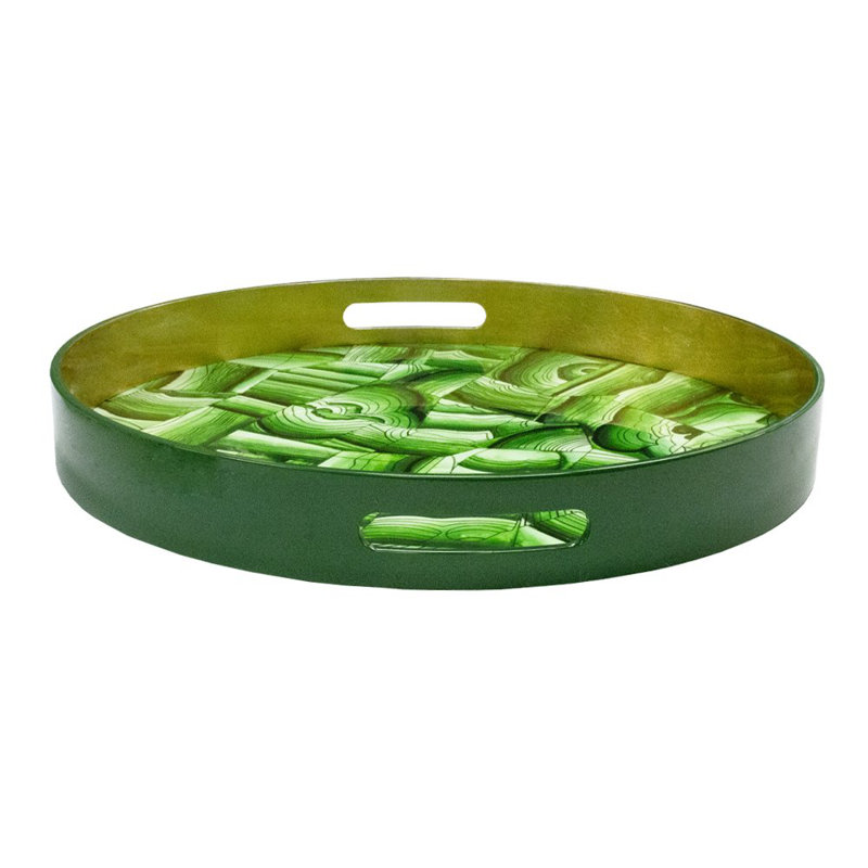 Emerald Stone Round Lacquer Tray
