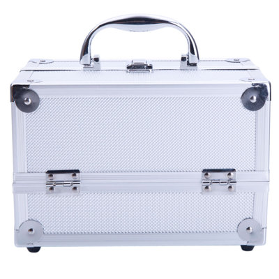SM-2176 Aluminum Makeup Train Case Jewelry Box ... - 9.06" x 5.91" x 5.91" - Wood - 1 Piece - Jewelry Box - Silver - Multiple Compartments