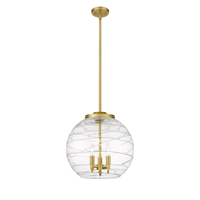 Luminaire suspendu 3 lumières Christly, H 17,13 po x l 15,75 po x P 15,75 po, Or foncé, Transparent
