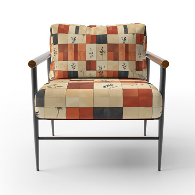 Country Farmhouse Accent Chair - Warm Quilt Orange Arm Chair