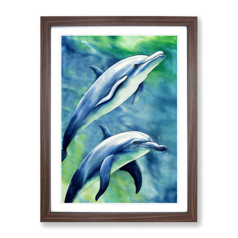 Pretty Dolphin - Single Picture Frame Print, 64cm H x 46cm W x 2cm D, Walnut Framed