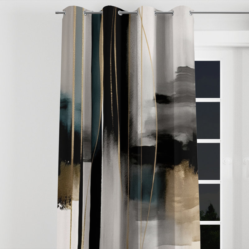 Abstract Geode Geometric Black And Gold III - Modern Velvet Grommet Curtain - Room Darkening - 1 panel, Silver Grommets