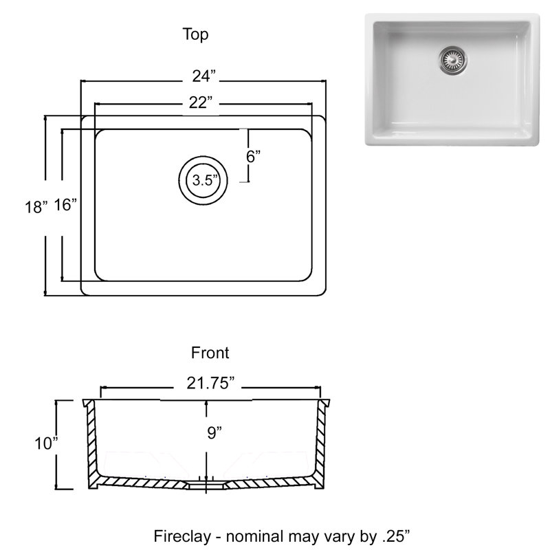 24'' L Single Basin Kitchen Sink
