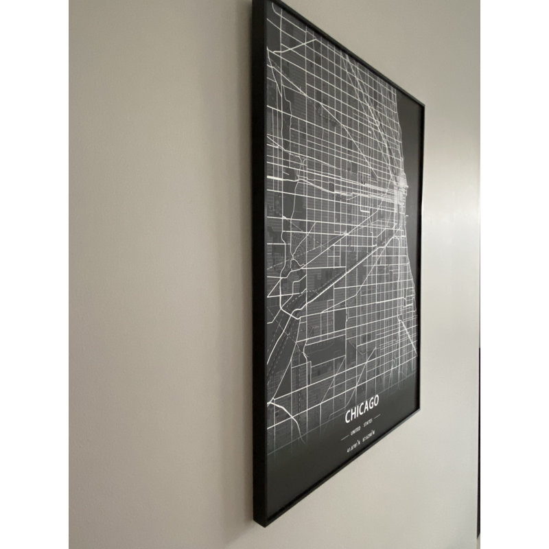 Chicago Map - impression sur cadre photo, Noir