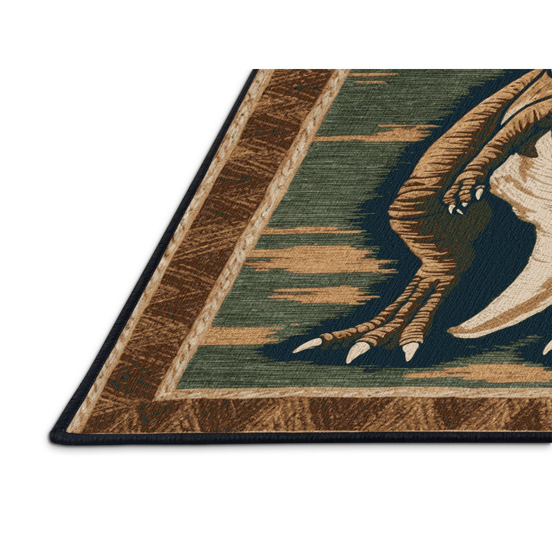 Tapis brun dinosaures lavable à la machine, Rectangulaire 2 pi x 3 pi
