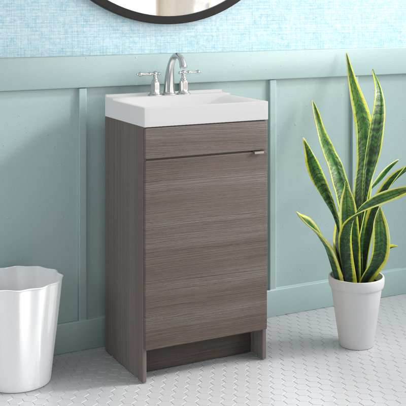 17" Single Bathroom Vanity With Cultured Marble Top, Angora Teak