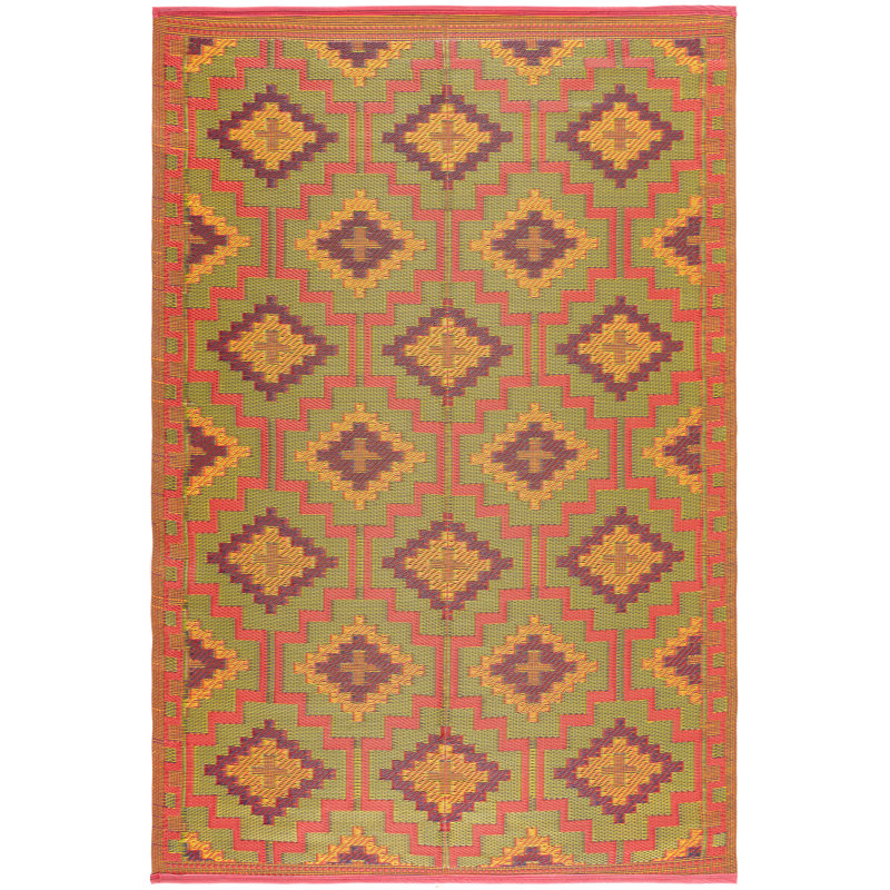 Tapis intérieur / extérieur à motif géométrique orange / vert Aldo, Rectangle 6 pi x 9 pi
