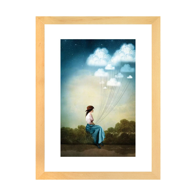 «Blue penséts» par Catrin Welz-Stein - impression d'art graphique, H 24 po x l 16 po x P 1 po, Toile avec cadre en bois beige