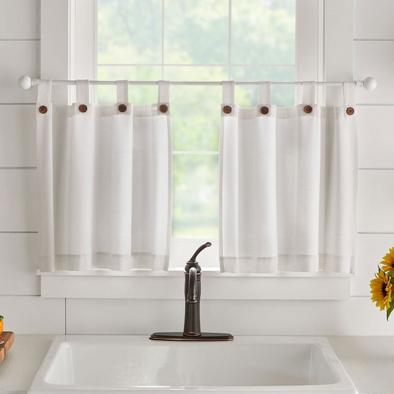 Irmlinde Cotton Tailored Kitchen Curtain, 30" W x 36" L, White