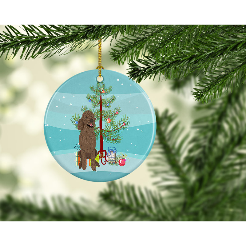 Poodle Standard Brown Christmas Ceramic Ornament, Poodle Standard Brown