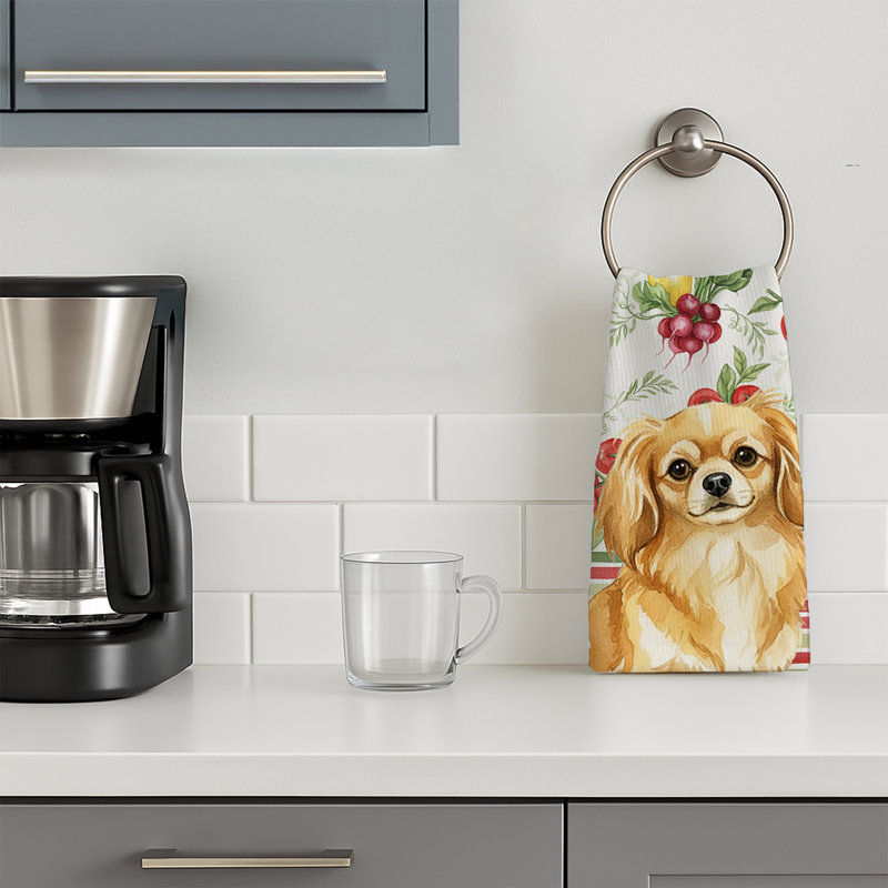 Gold Tibetan Spaniel Vegetables Kitchen Towel, Gold Tibetan Spaniel