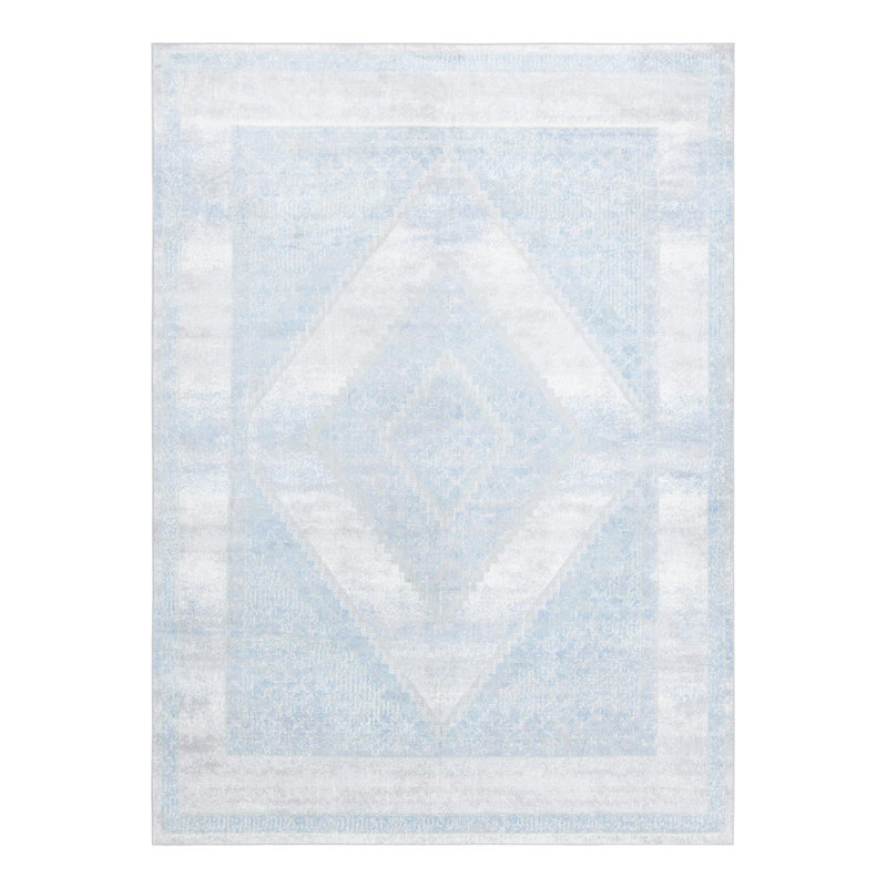 Tapis oriental en polyester tissé à la machine en gris / vert / bleu Massie, Rectangle 9 pi x 12 pi