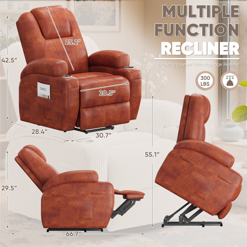Modern Aesthetics and Intelligent Massage,Ergonomic Height-Adjustable Sofa and Lounge Chair - 8-Point Zoned Massage/Minimalist Installation/Double Cup Holder and Storage Bag