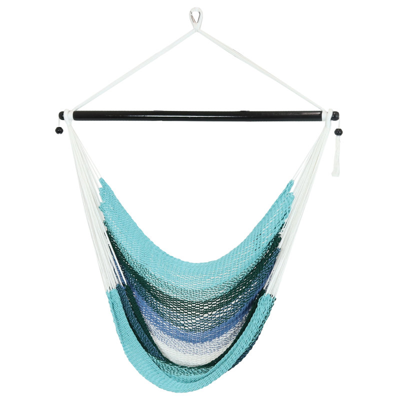 Hamac suspendu en corde de polyester Kattaleya avec coussins - Rayures lagon