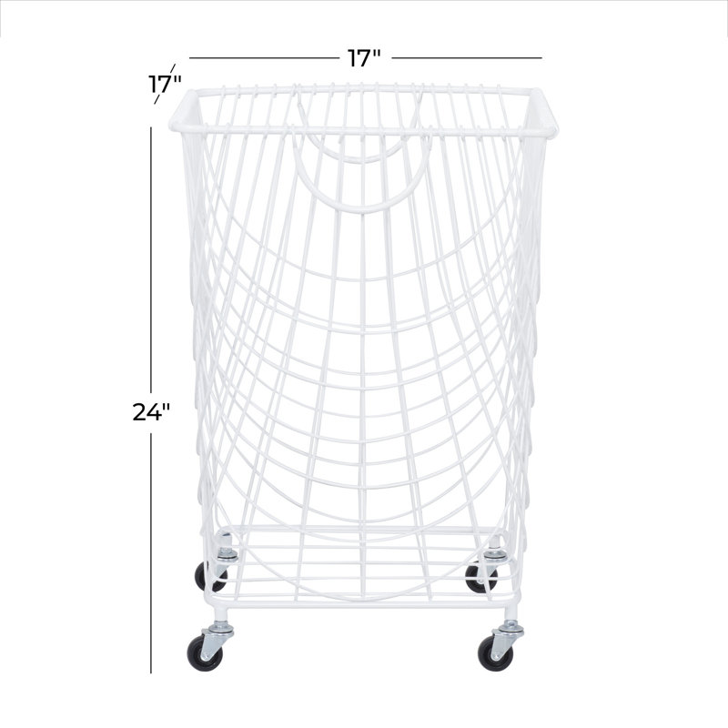 Metal Deep Set Metal Mesh Laundry Basket Storage Cart with Wheels and Handles, White, Medium ( 24" H x 16.85" W x 16.55" D)