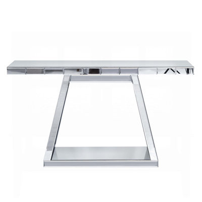Modern Luxe Full-Body Mirror Entryway Table with Trapezoid Base, 360° Reflective Design, Sturdy Wooden Frame, Scratch-Resistant, Open Storage for Hallway and Living Room