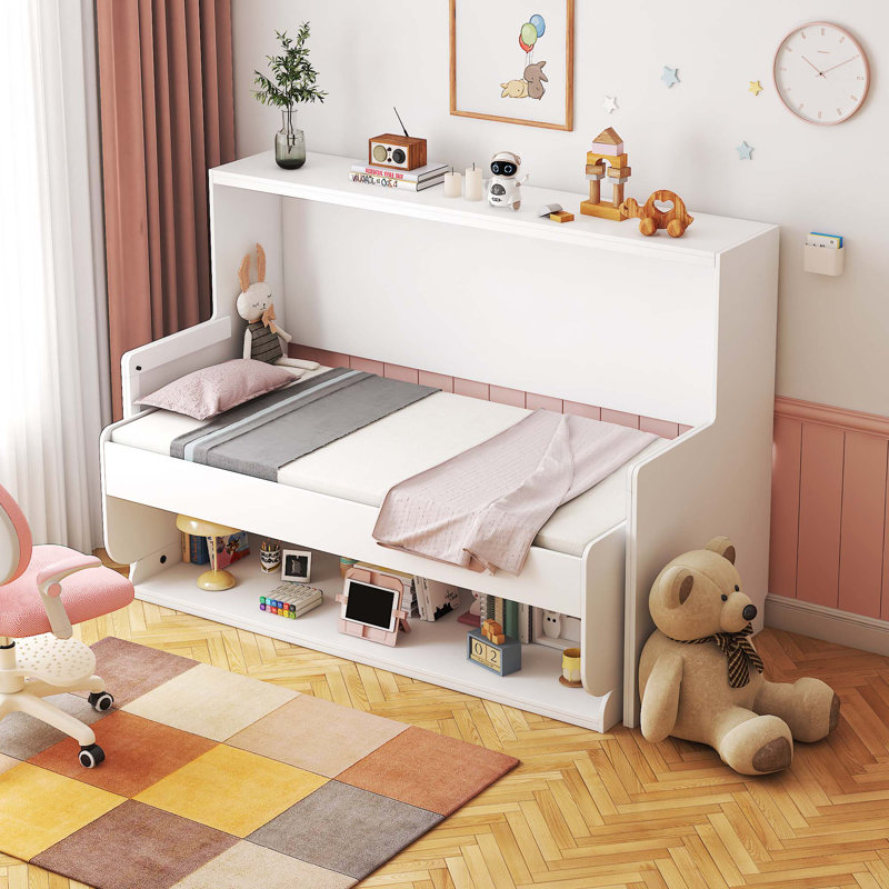 Lit escamotable avec bureau, mobilier de chambre idéal pour les petits espaces, lits gigognes horizontaux et verticaux et meubles peu encombrants, lits pliables (simple horizontal)