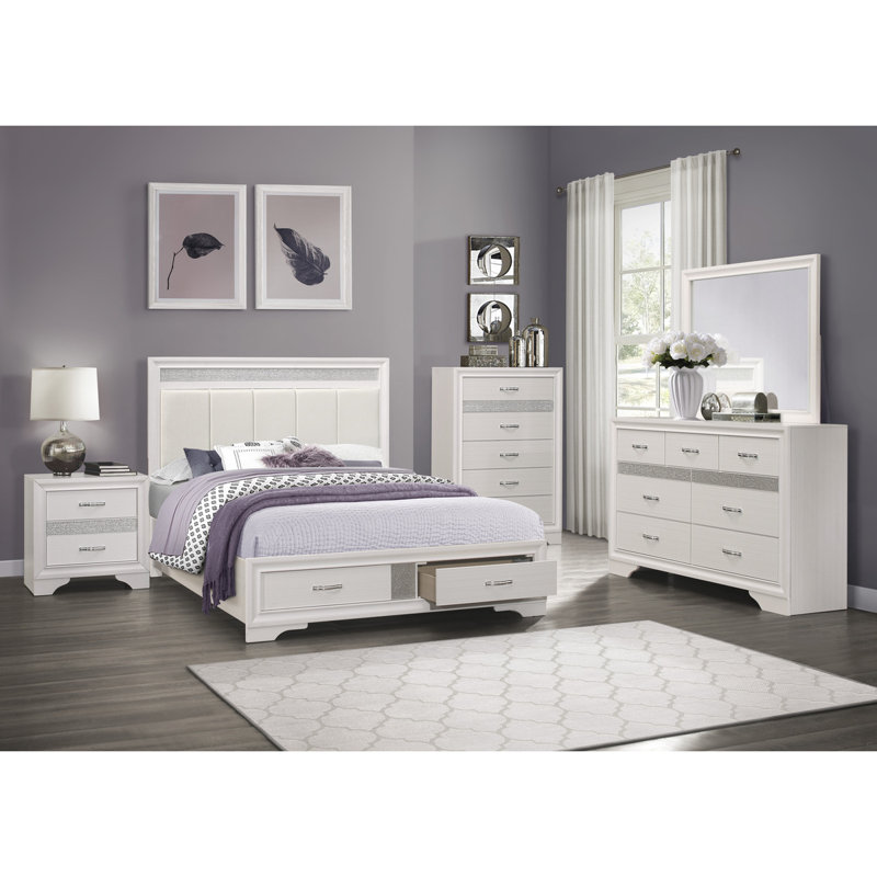Michaela Vegan Leather Standard Storage Bed, Queen, White