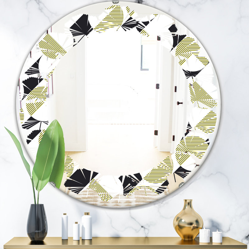 Miroir mural Coastal, H 23,6 po x l 23,6 po, Feuilles circulaires abstraites géométriques ré