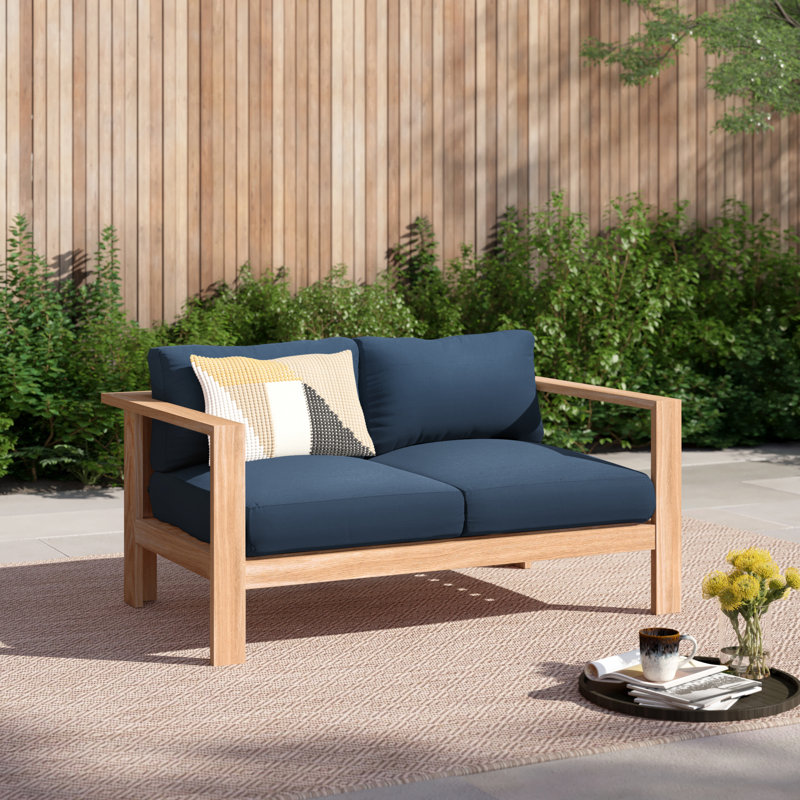 Causeuse en teck de 59 po de large avec coussins Sunbrella Sonoma, Spectre indigo Sunbrella®