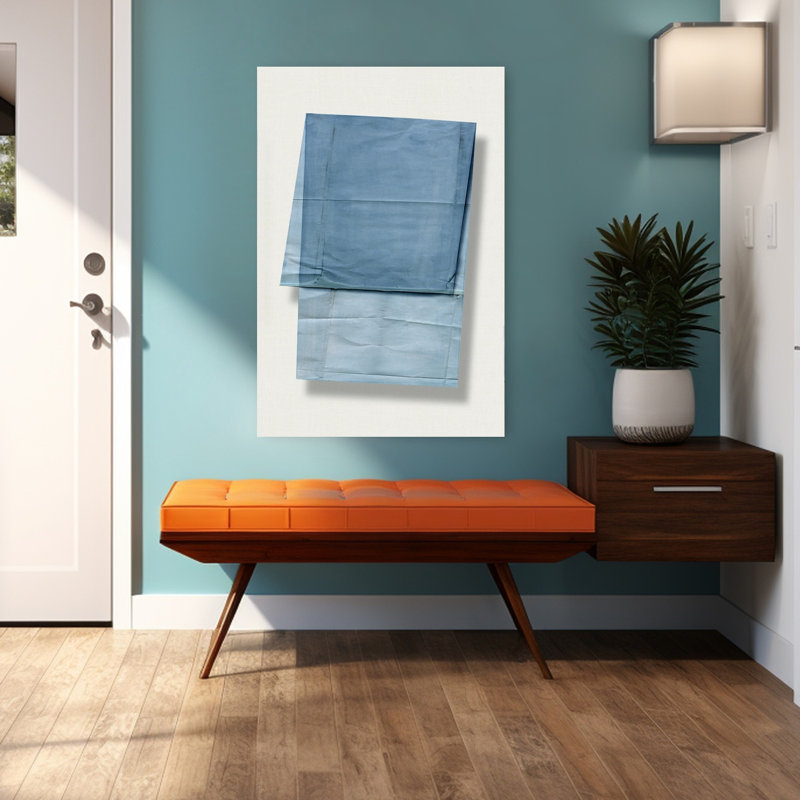 Art mural contemporain abstrait plié en tissu bleu, H 48 po x l 32 po