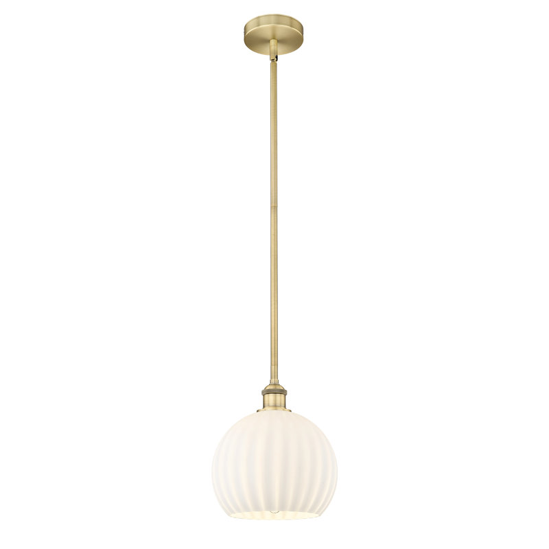 Luminaire suspendu 12 po Edison White Venetian, H 11,25 po x l 10 po x P 10 po, Laiton brossé