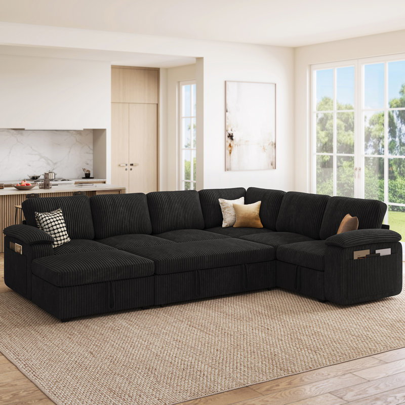 Canapé-lit modulaire, noir, Black Corduroy