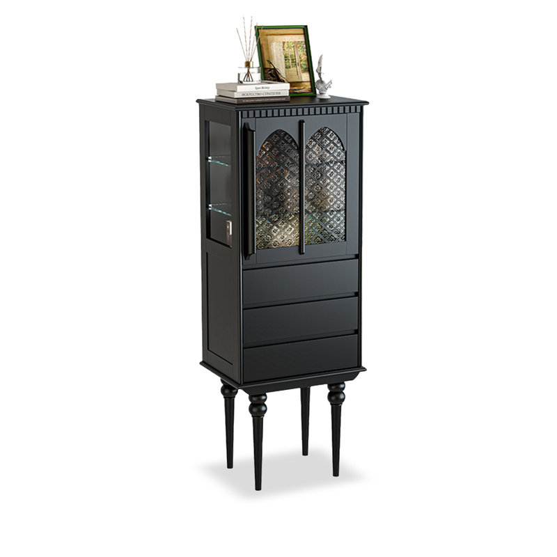 Noir massif + bois manufacturé + vitrines en verre