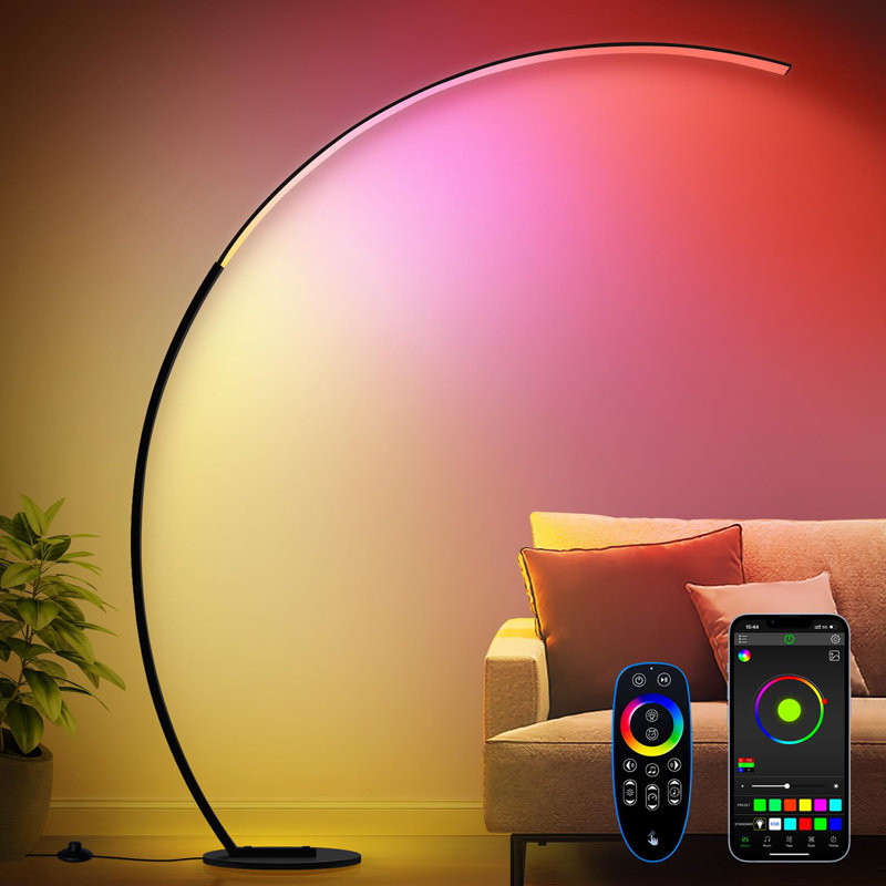 Lampe sur pied RVB RVB avec 3 températures de couleur, lampe sur pied à DEL Smart Arc 1800LM ultra brillante avec télécommande, synchro musicale, modes scène, grande lampe sur pied moderne pour les salons de chambre à coucher