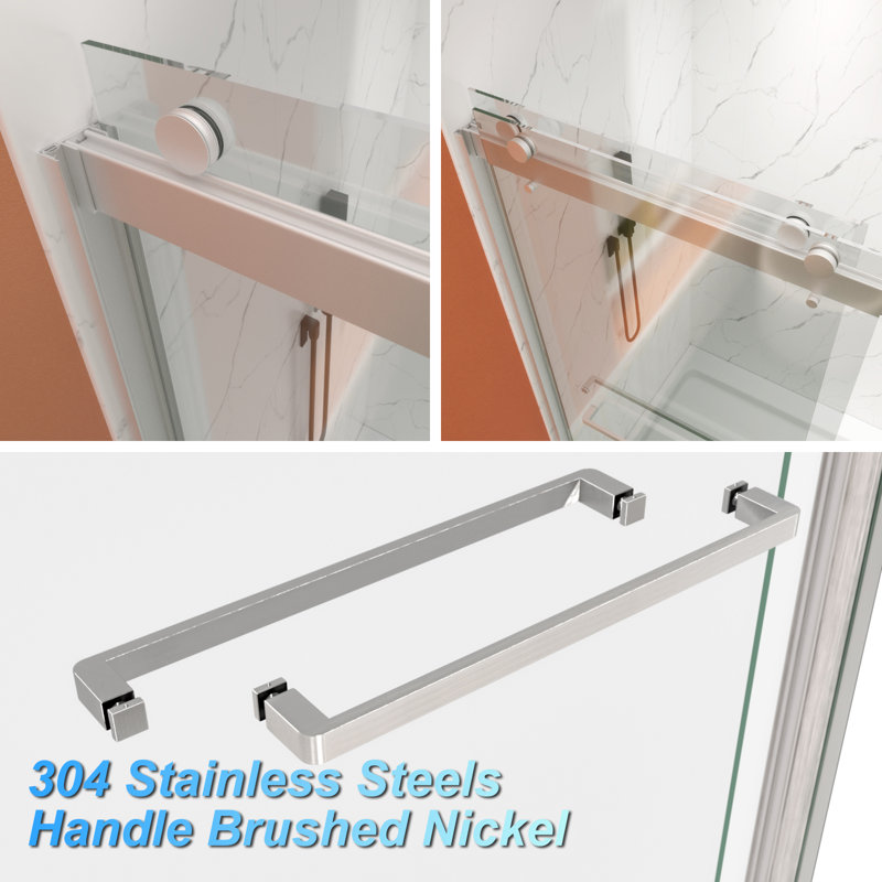 Premium Sliding Shower Door,60"Wx74"H, Adjustable Width 56-60", 5/16" Tempered Glass, Brushed Nickel
