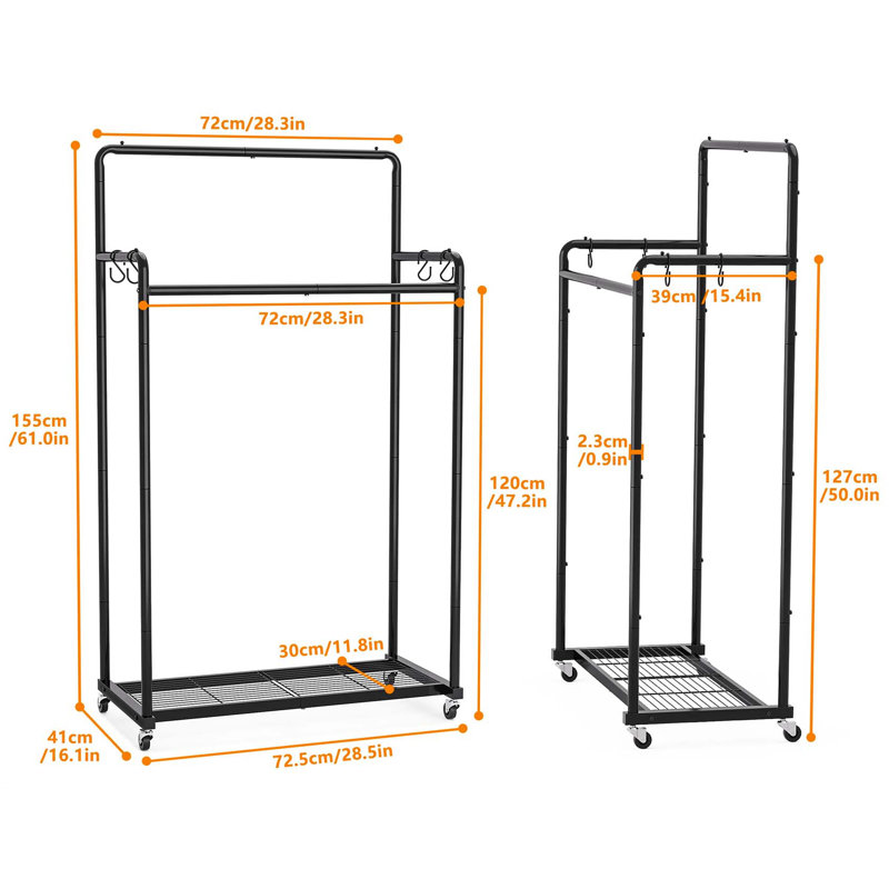 Bonville 72cm Rolling Clothing Rack, Black