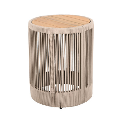 Table d'appoint en bois avec corde pour balcon et cour - conception fonctionnelle, poids de 10,9 lb, mobilier de patio facile à déplacer, forme cylindrique de 17,95 po, peu d'entretien