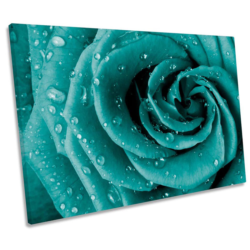 Turquoise Floral Rose Flower - Wrapped Canvas Print, 50.8cm H x 76.2cm W x 2cm D