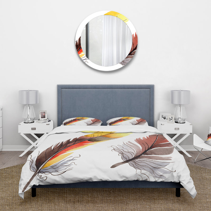 Ensemble de housse de couette bohème et éclectique Colorful Boho Feathers IV - Microfibre polyester